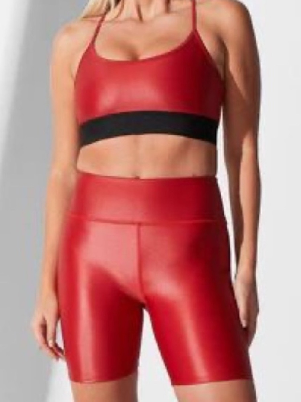 Noli SET Sports Bra & Biker Shorts Matching Activewear Red Cherry Liquid Small